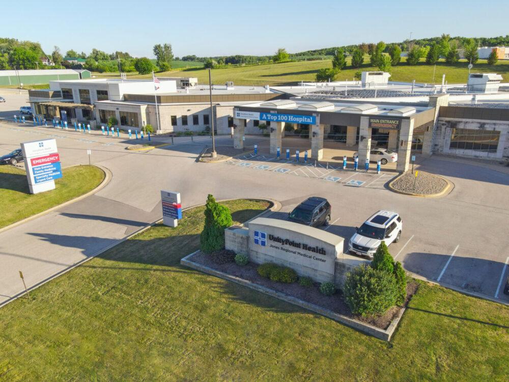 hospital and parking lot