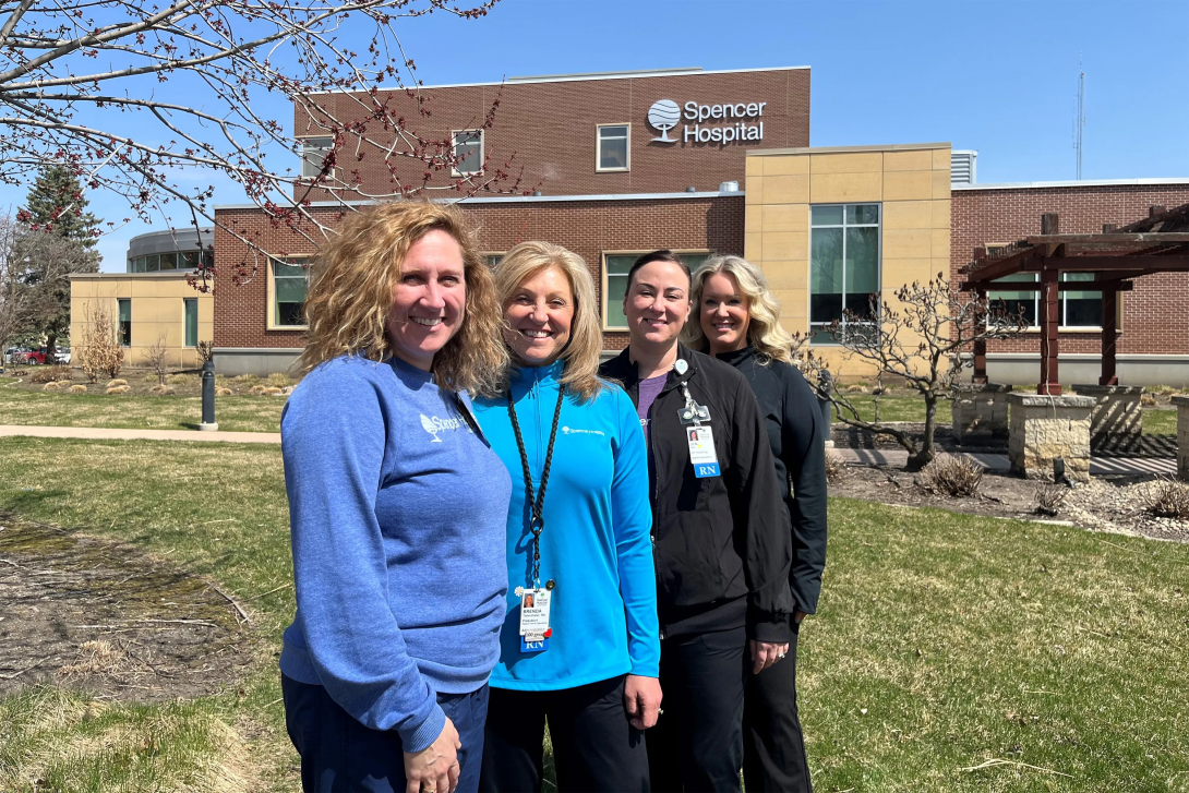 Spencer Hospital CEO Brenda Tiefenthaler (second from left) vows to maintain the facility’s mental health services, with help from behavioral health services director Kerri Dandy (left), nursing director Jen Dau (third from left), and outreach navigator Jill Barr. Spencer Hospital CEO Brenda Tiefenthaler (second from left) vows to maintain the facility’s mental health services, with help from behavioral health services director Kerri Dandy (left), nursing director Jen Dau (third from left), and outreach navigator Jill Barr.