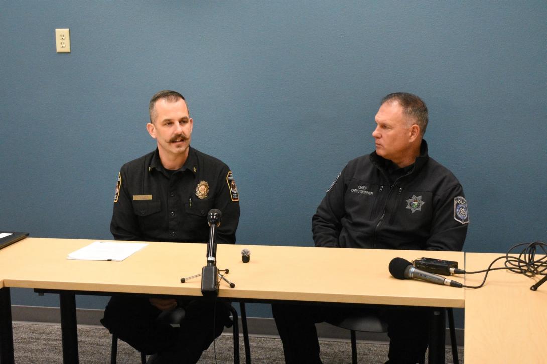 Eugene's police and fire chiefs speak to reporters.