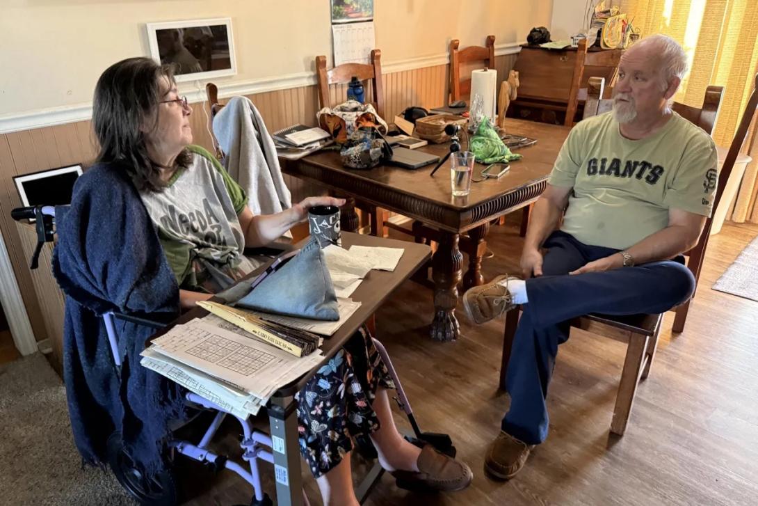 Jean Franklin and her husband, Chaz, talk at their home in Colusa, California. In January, her health insurance premiums rose sharply.