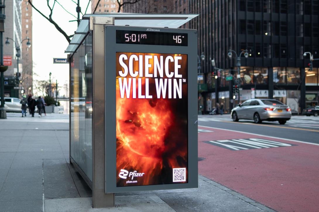 A Pfizer bus stop ad in Manhattan.