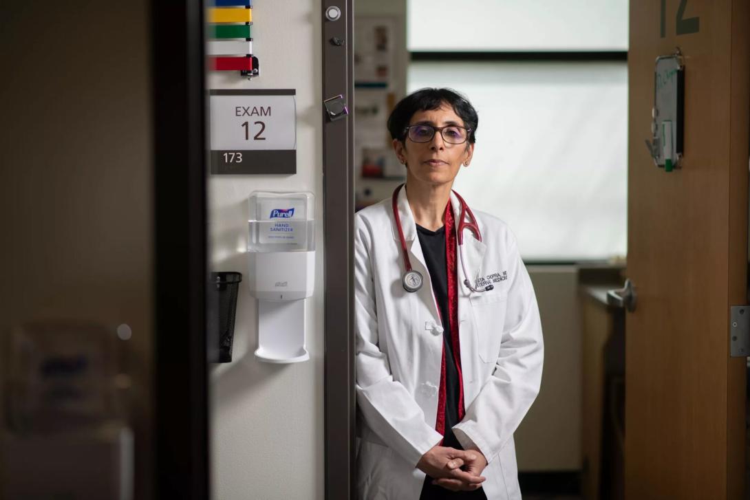 Anita Chopra, M.D., FACP, runs the post-COVID clinic at UW Medicine Primary Care in Shoreline, and says she is encountering more cases of long COVID in her practice. (Photo by Daniel Berman)