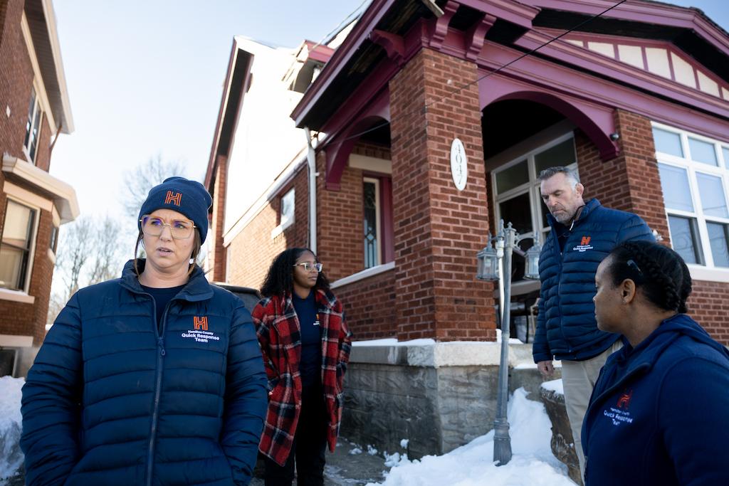 Sarah Beckman, left, stands with other staff members of Ohio’s Hamilton County Quick Response Team in an undated photo. The team helps people who use fentanyl get treatment. New research shows that Medicaid expansion gave many more people access to the opioid addiction treatment medication buprenorphine. (Photo courtesy of Hamilton County Quick Response Team)