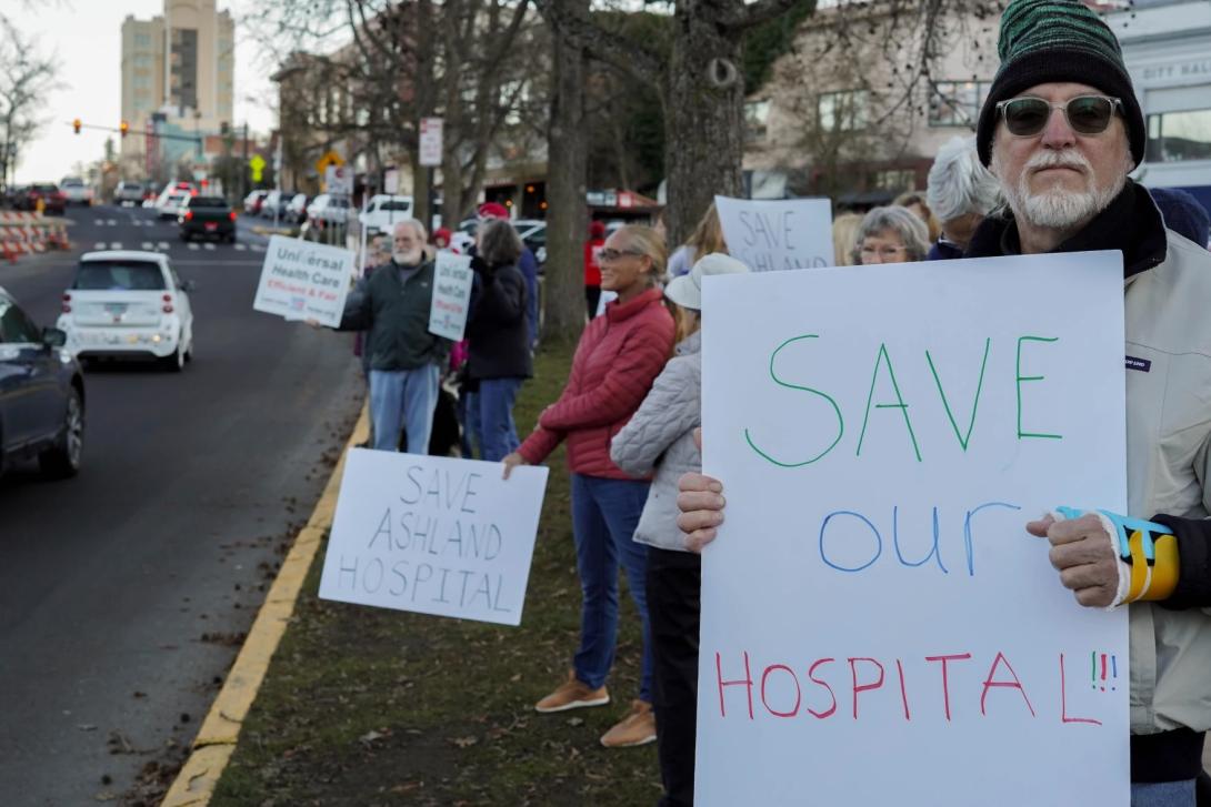Residents protest the closing of Ashland Community Hospital's birthing center in Ashland in January.